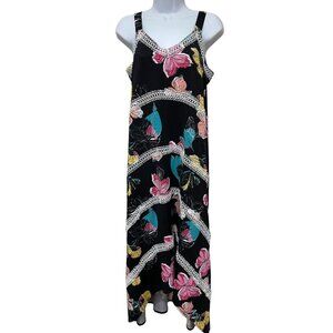 Black Floral Maxi Dress‎ Hi-Lo Hem Sz Med Beach Vacation Y2K babydoll Romantic